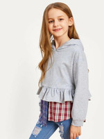 Girls Ruffle And Asymmetrical Hem Hoodie Sweatshirt