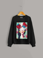 Girls Figure And Floral Print Drop Shoulder Sweatshirt