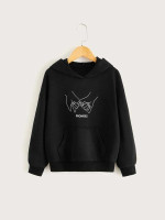 Girls Gesture And Letter Graphic Pocket Front Hoodie