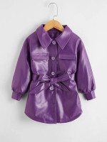 Toddler Girls Belted PU Leather Coat