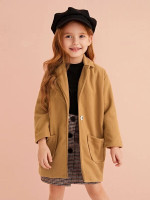 Toddler Girls Lapel Collar Dual Pockets Overcoat