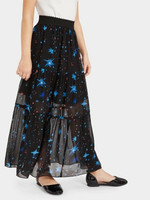 Girls Scallop Waist Star Print Sheer Tiered Skirt