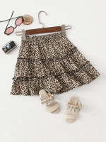 Girls Frill Trim Leopard Print Skirt