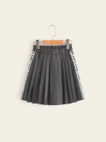 Girls Letter Tape Pleated Skirt