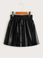 Girls Paperbag Waist Button Front PU Skirt