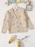 Girls Floral Embroidery Button Front Cardigan