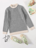 Girls Contrast Binding Rib-knit Sweater