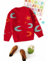 Girls Galaxy Pattern Rib-knit Fluffy Sweater