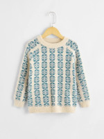 Girls Tribal Pattern Fuzzy Sweater