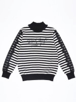 Girls Slogan Embroidery Contrast Lace Sleeve Sweater