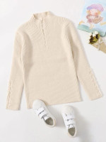 Girls Button Front Rib-knit Sweater