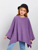 Girls Asymmetrical Hem Textured Knit Sweater