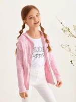 Girls Embroidered Detail Cable Knit Cardigan