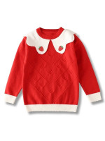 Girls Strawberry Patched Scallop Trim Sweater