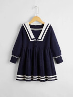 Girls Sailor Neck Stripe Trim Sweater Dress