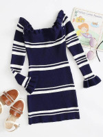 Girls Frill Trim Stripe Sweater Dress