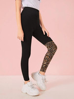Girls Leopard Print Insert Leggings