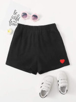 Girls Heart Patched Elastic Waist Shorts