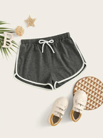 Girls Contrast Binding Heathered Knit Dolphin Shorts