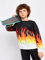 Boys Drop Shoulder Fire Print Pullover