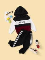 Toddler Boys Color-Block Letter Hoodie With Side Stripe Sweatpants