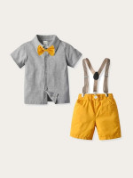 Toddler Boys Solid Bow Front Top & Suspender Shorts