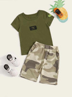 Toddler Boys Patched Tee With Camo Print Pants