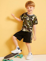 Toddler Boys Camo Pattern Ringer Tee With Shorts