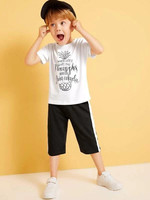 Toddler Boys Slogan Print Tee With Contrast Side Pants