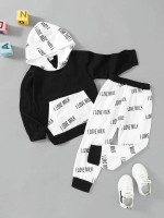 Toddler Boys Contrast Panel Hoodie With Letter Pants