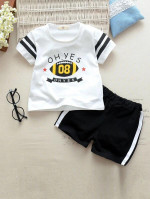Toddler Boys Slogan Print Tee With Side Stripe Track Shorts