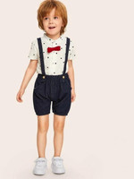 Toddler Boys Polka Dot Bow Shirt With Corduroy Straps Shorts