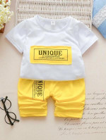 Toddler Boys Slogan Graphic Patched Tee With Shorts