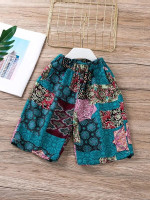 Toddler Boys Geo And Scroll Print Patchwork Pants