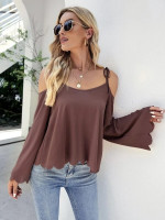 Women Knotted Cold Shoulder Scallop Trim Top