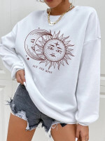 Women Sun & Moon Print Drop Shoulder Pullover