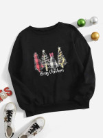 Women Christmas Tree & Slogan Graphic Sweatshirt