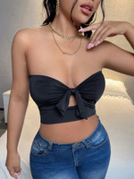 Women Cut Out Tie Front Tube Top