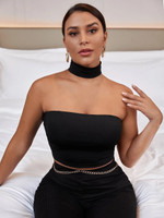 Women Solid Crop Tube Top With Choker