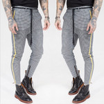 Men Fashion Plaid Pants Hip Hop Streetwear Skinny Chino Joggers