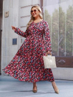 Women Plus Allover Floral Print A-line Dress