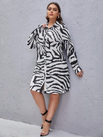 Women Plus Zebra Striped Shirt Dress