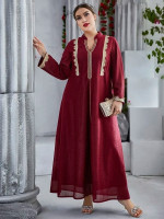 Women Plus Embroidered Applique Notched Neck Tunic Dress