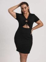 Women Plus Size Solid Drawstring Bodycon Dress
