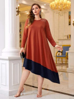 Women Plus Rhinestone Contrast Asymmetrical Hem Dress