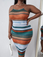 Women Plus Striped Cami Bodycon Dress