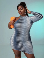 Women Plus Geo Print One Shoulder Asymmetrical Hem Dress
