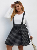 Women Plus Size Plaid Pinafore Dress Without Tee