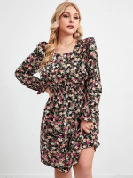 Women Plus Floral Print Ruffle Detail Dress