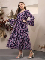 Women Plus Paisley & Floral Print Trumpet Sleeve Dress